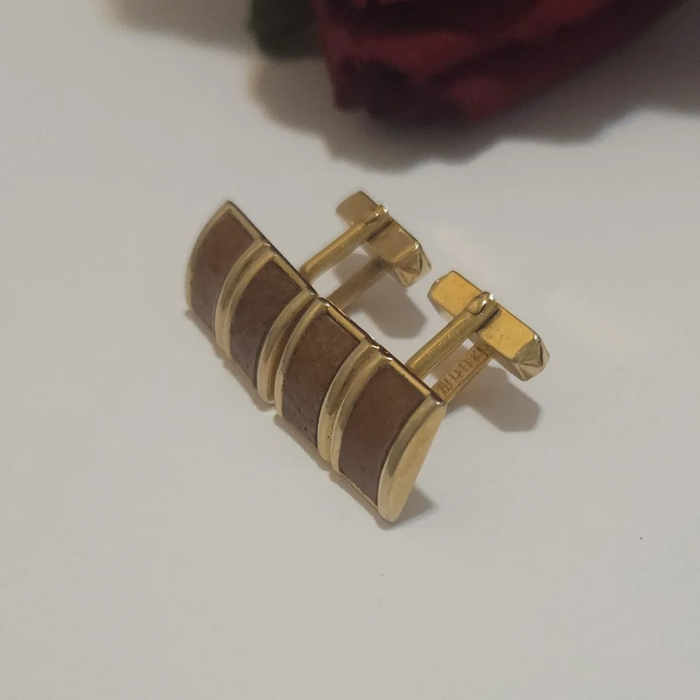 Vintage Swank Gold Plated Brown Leather Cuff Links Unisex